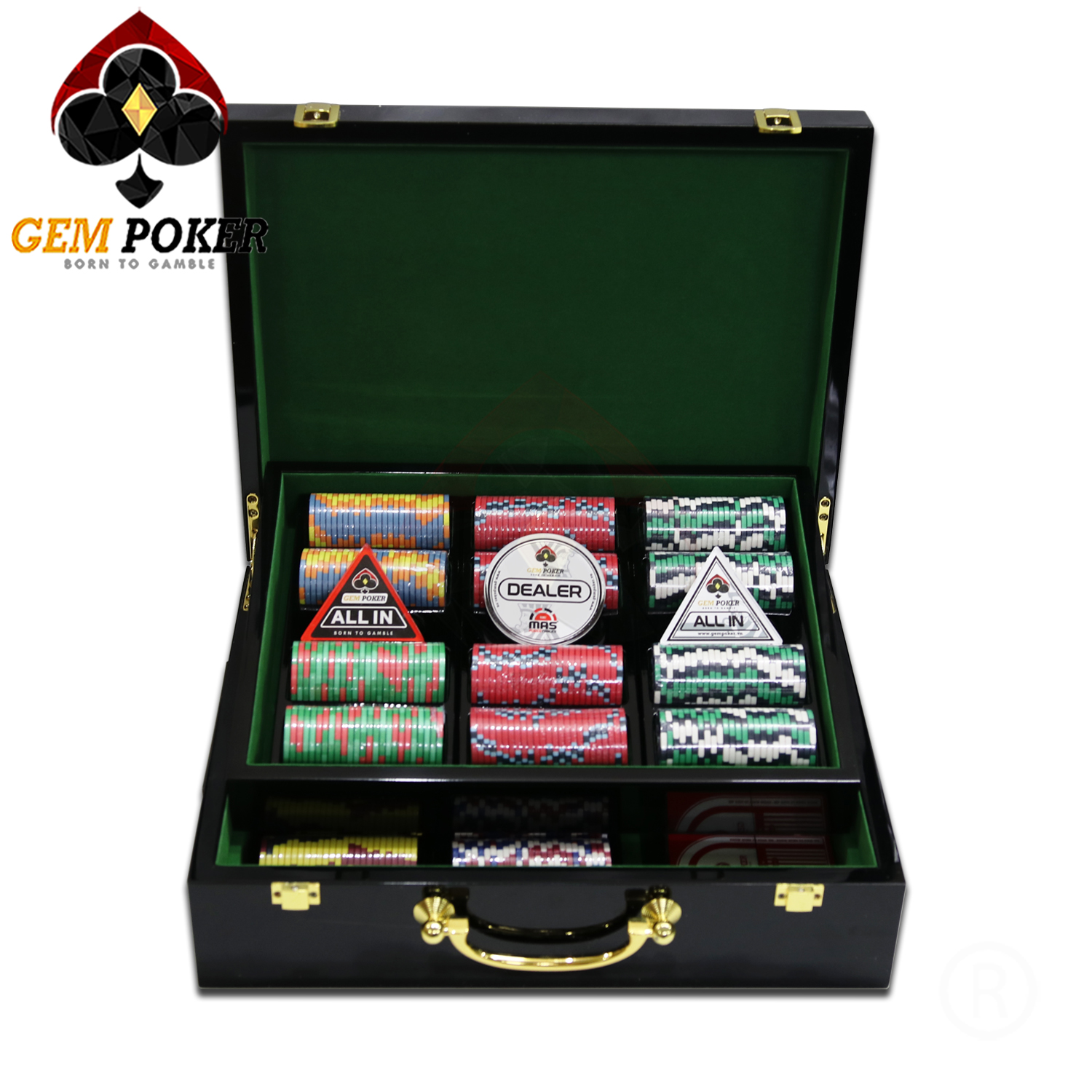 VALI GỖ 500 CHIP POKER CERAMIC ALPHA