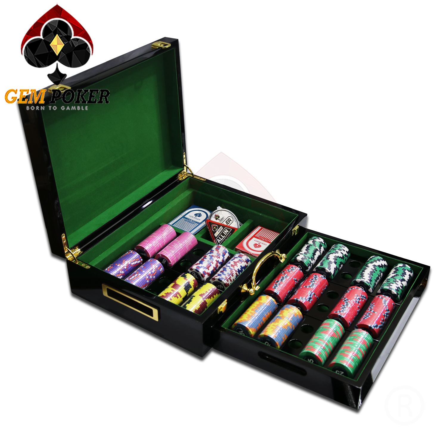 VALI GỖ 500 CHIP POKER CERAMIC ALPHA