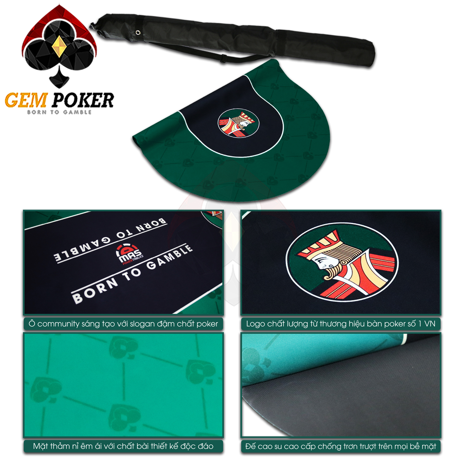 OVAL POKER MAT TEXAS HOLD'EM - GEM KING