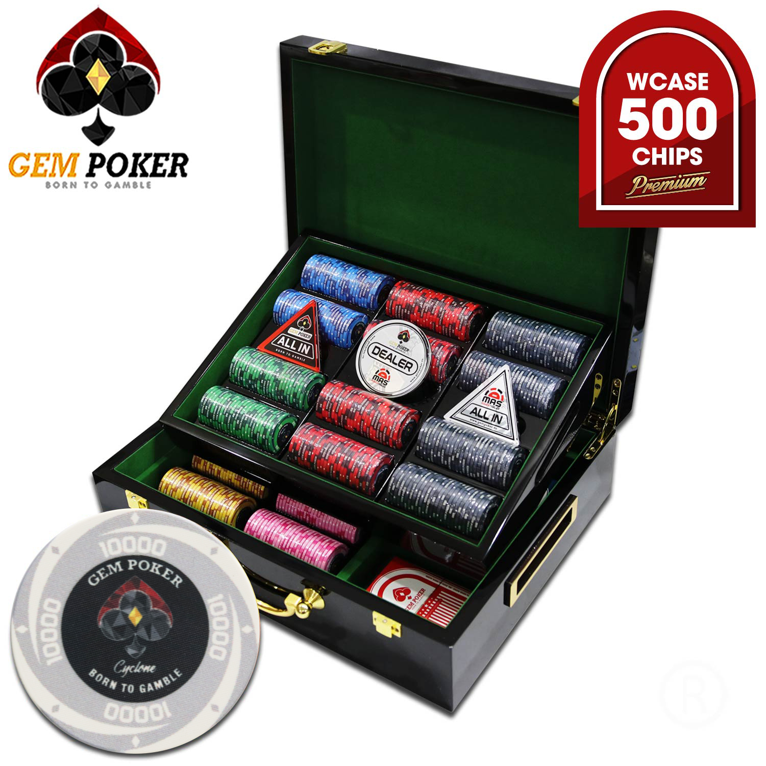 VALI GỖ 500 CHIP POKER CERAMIC CYCLONE CAO CẤP