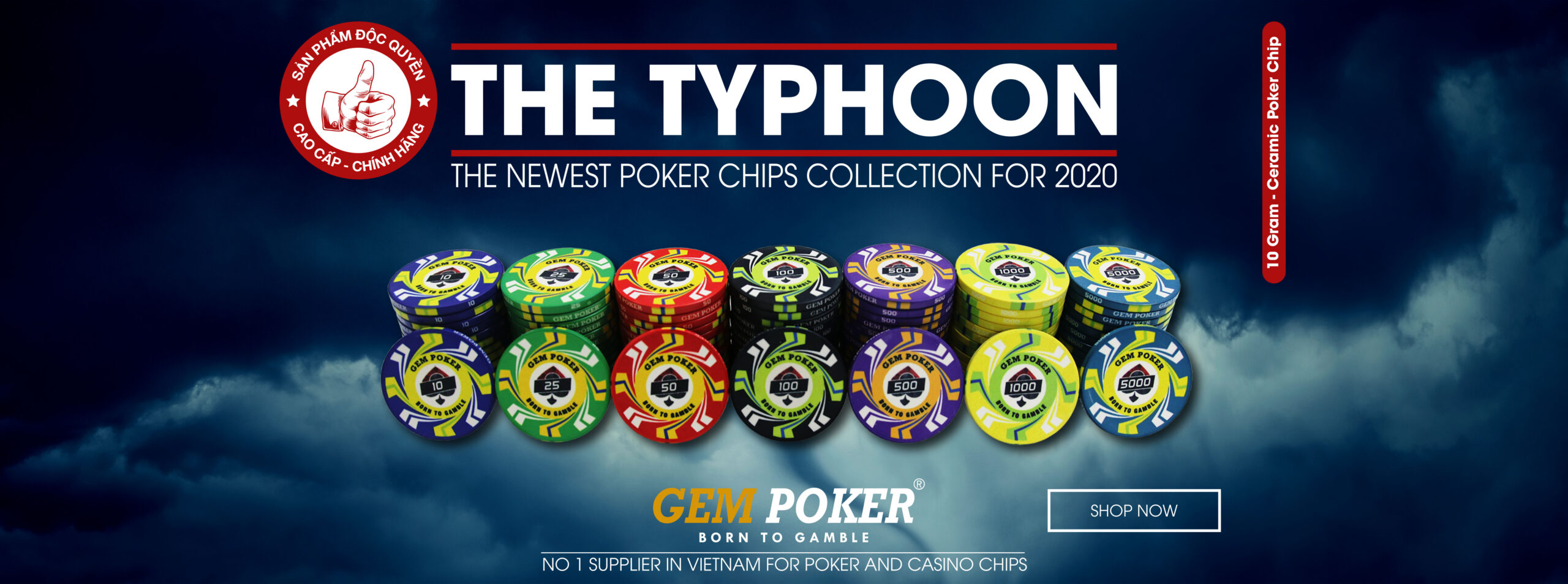 TRAVEL SET 500 CERAMIC POKER CHIPS TYPHOON