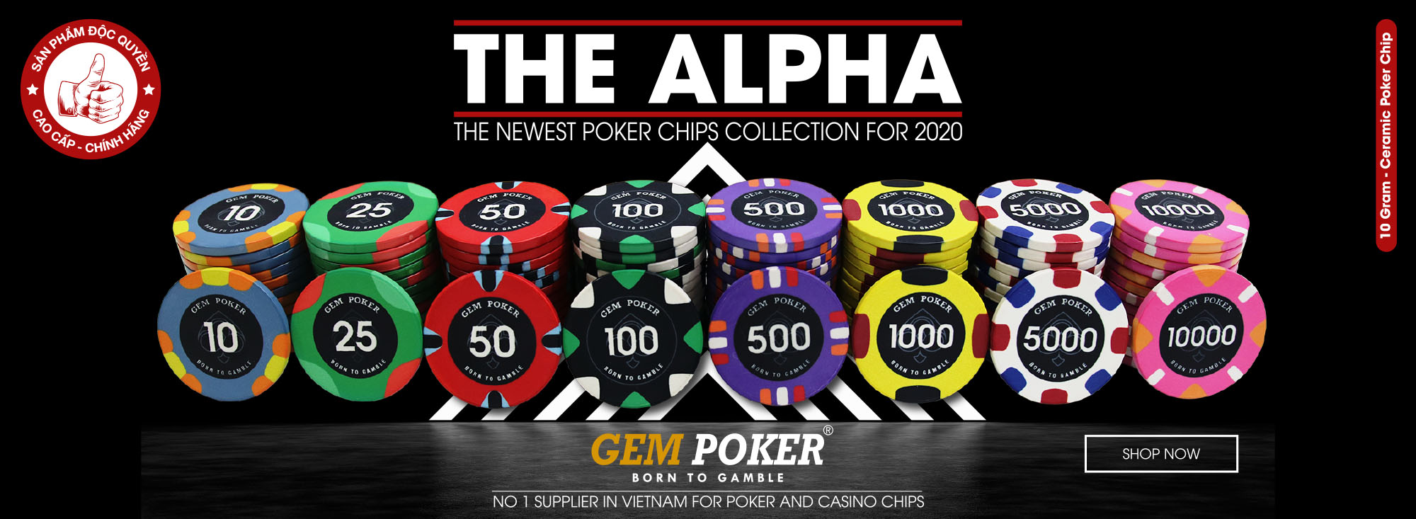 VALI 300 CHIP POKER SỨ ALPHA CERAMIC