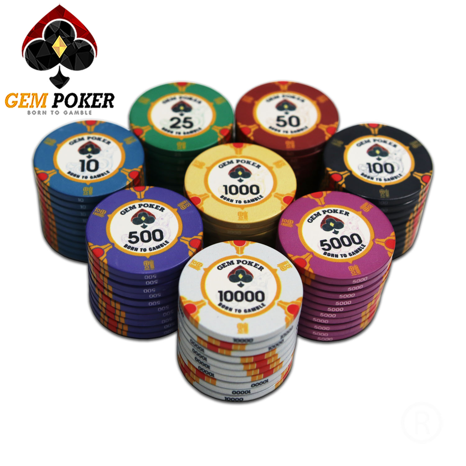 VALI 500 CHIP POKER TRAVEL CERAMIC GEM OX