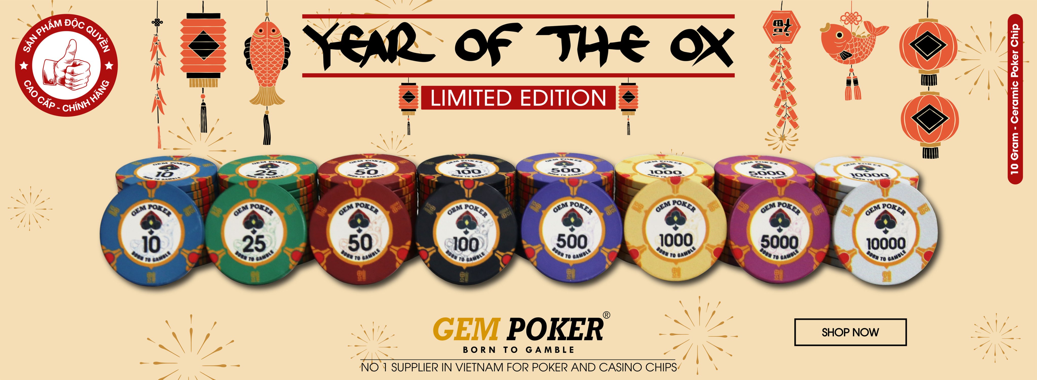 VALI 300 CHIP POKER SỨ GEM OX