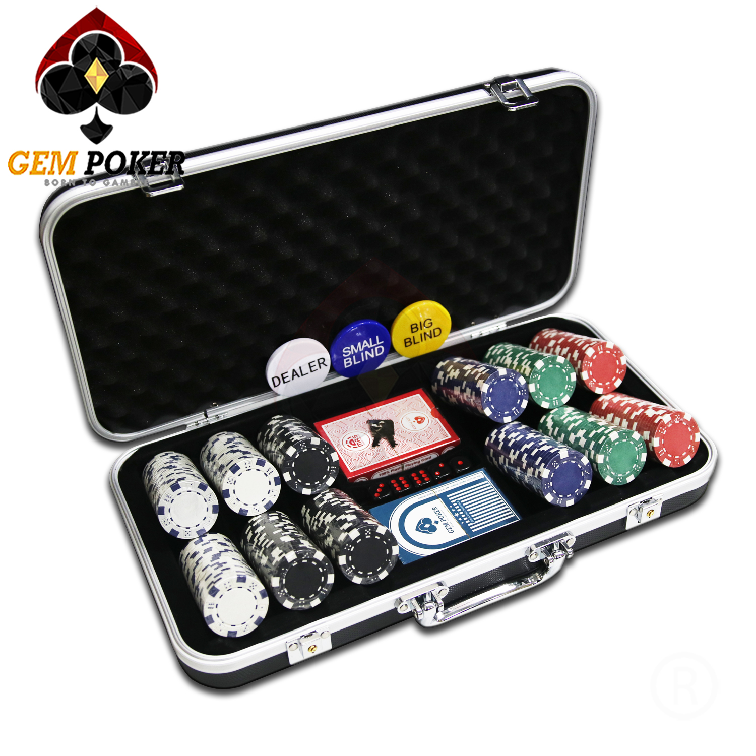 SET 300 PLASTIC POKER CHIPS 5 COLORS