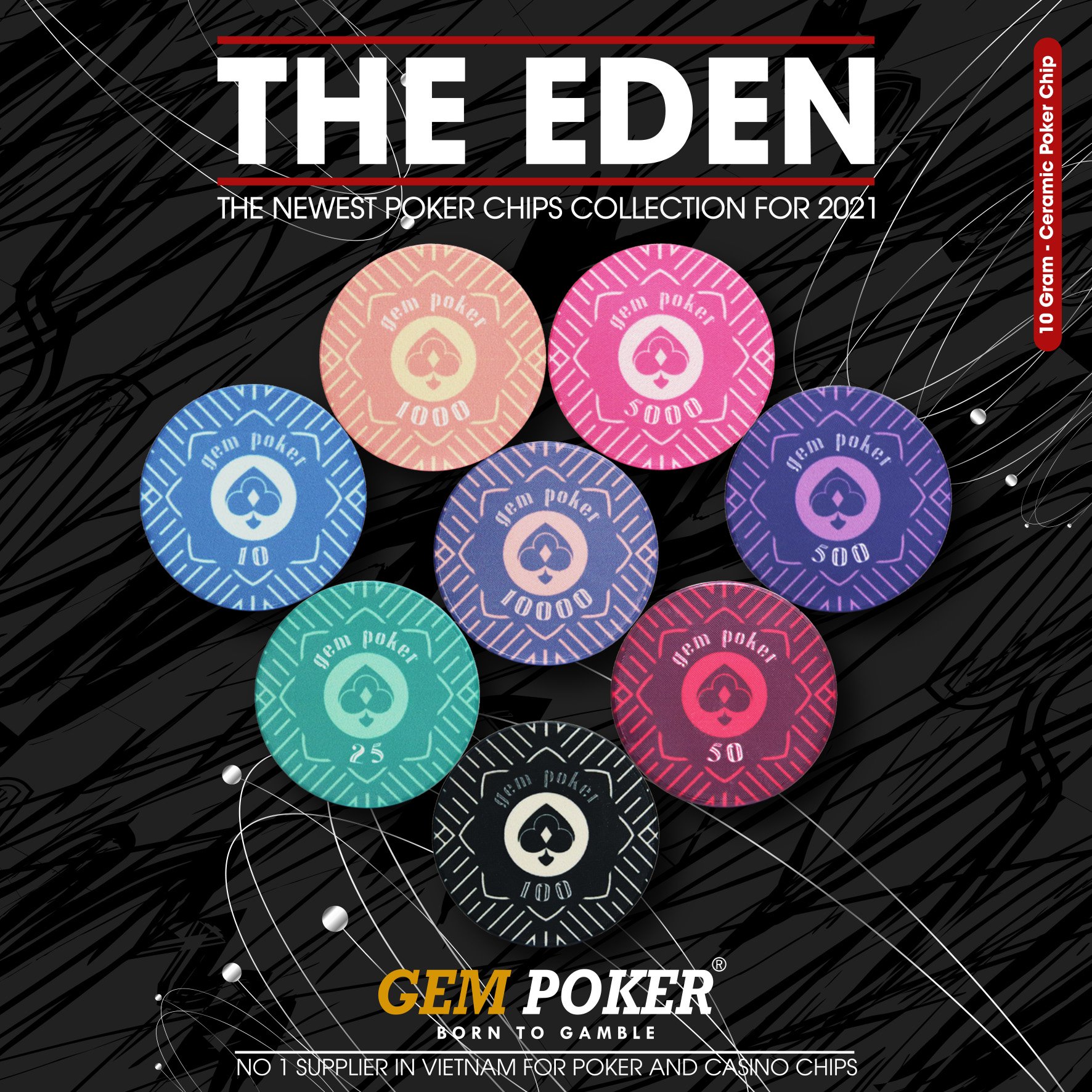 VALI 500 CHIP POKER SỨ CERAMIC EDEN CAO CẤP