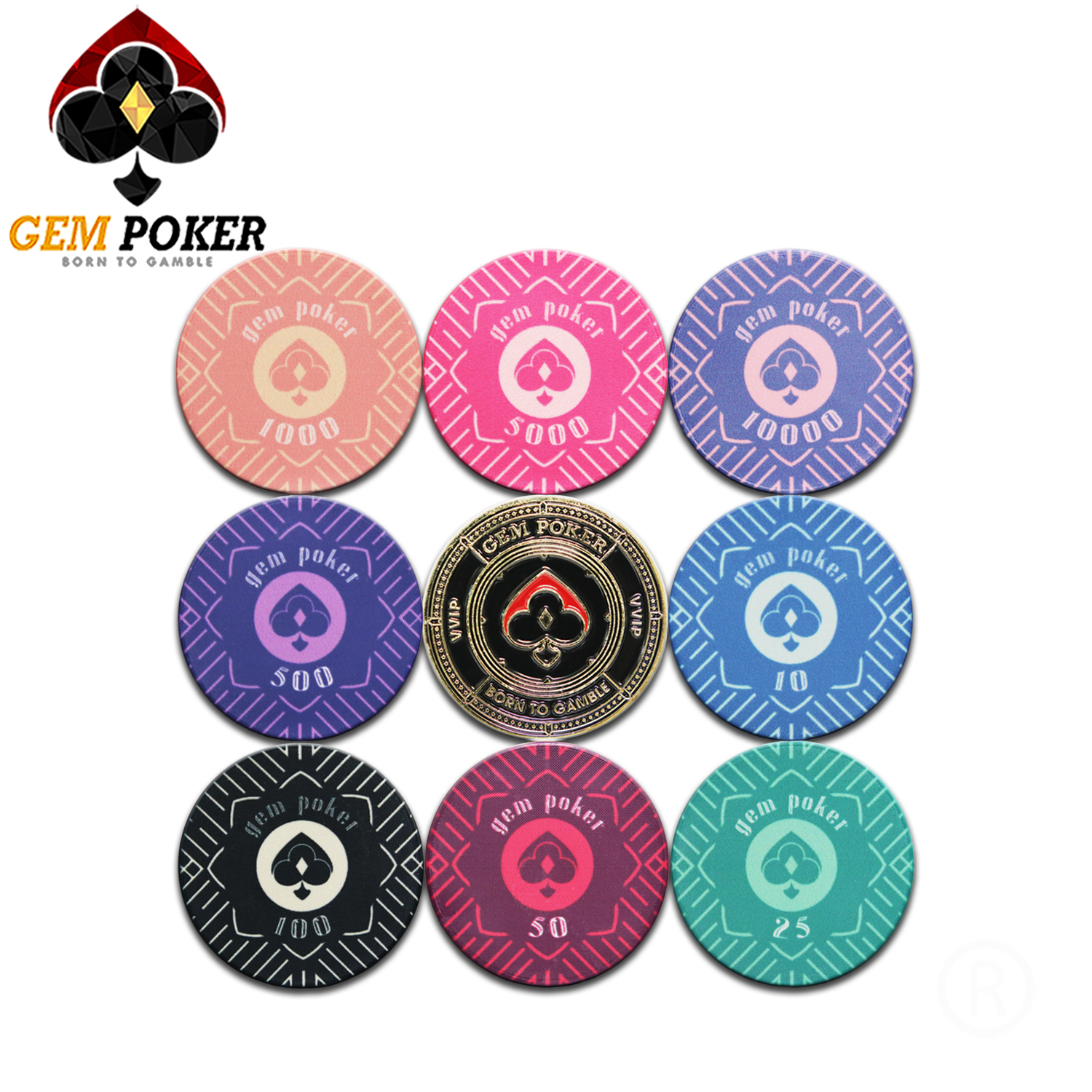 VALI 500 CHIP POKER TRAVEL GEM EDEN CERAMIC