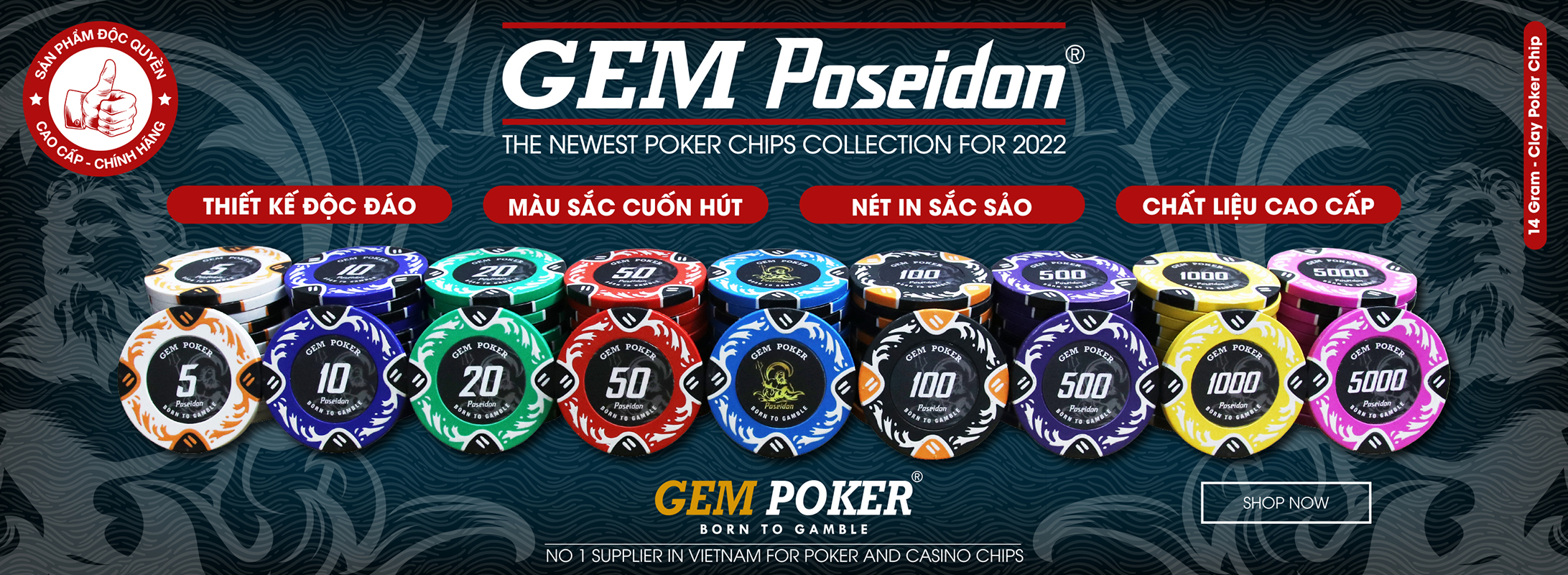 SET 200 CHIP POKER POSEIDON CLAY 3 TONES