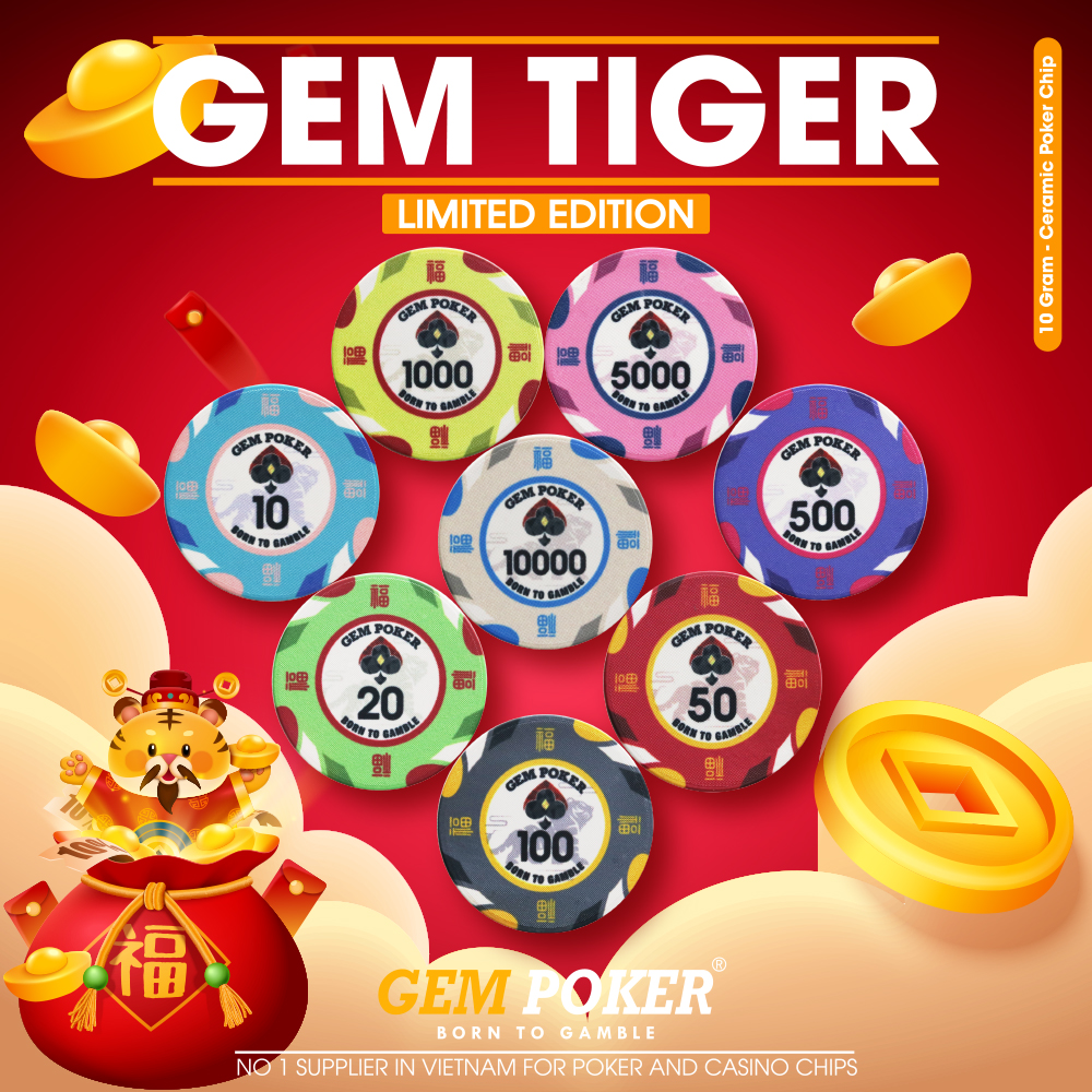 VALI 500 CHIP POKER SỨ GEM TIGER® 2022