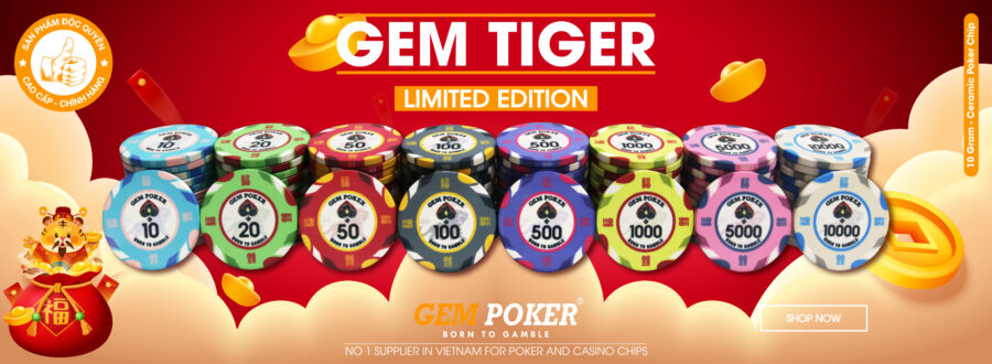 VALI GỖ 500 CHIP POKER CERAMIC GEM TIGER®