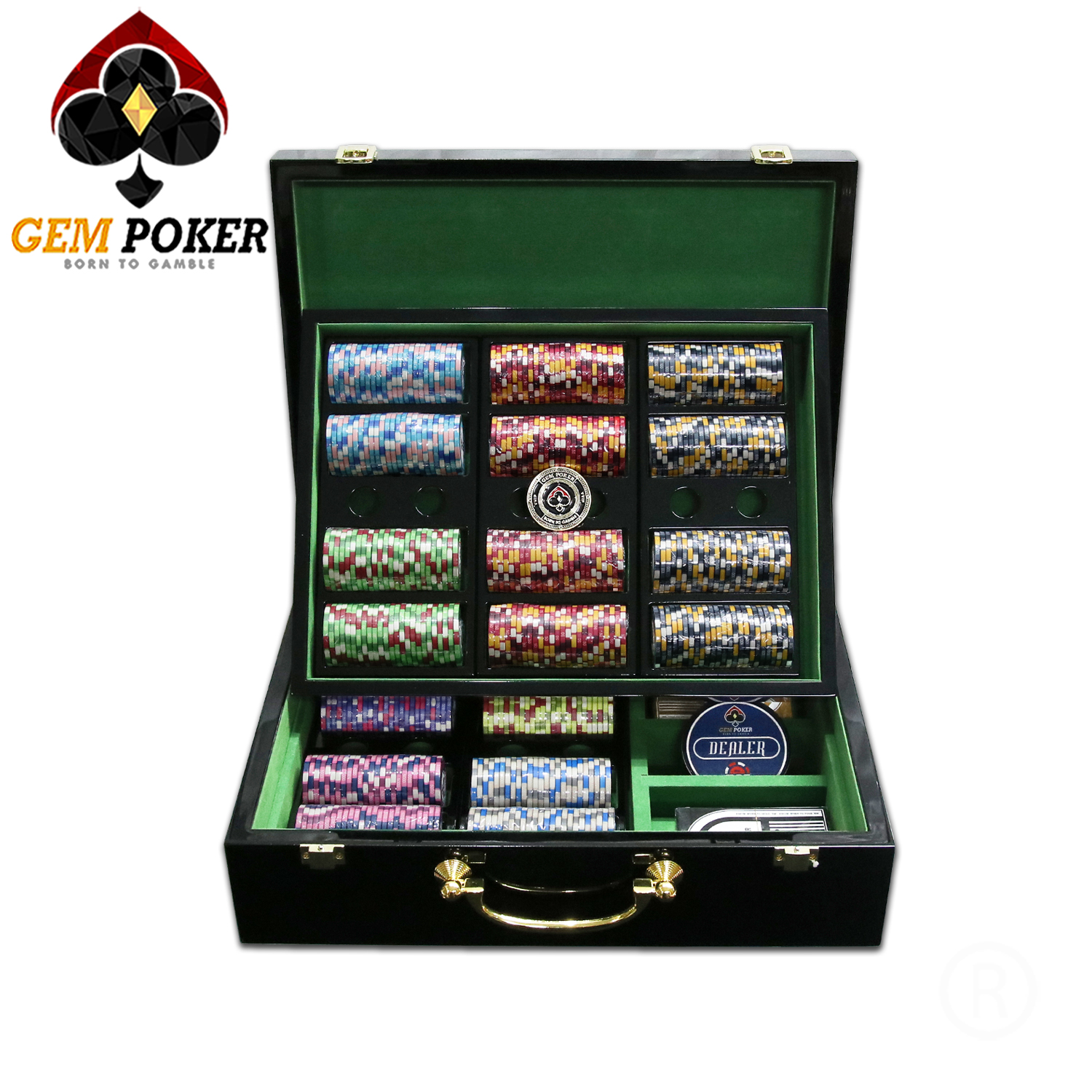 VALI GỖ 500 CHIP POKER CERAMIC GEM TIGER®