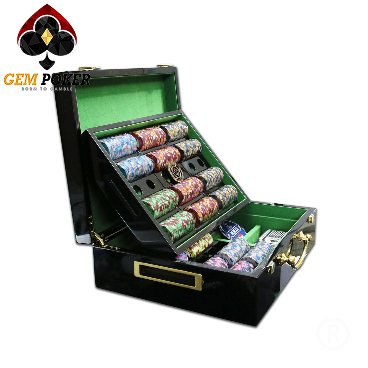 VALI GỖ 500 CHIP POKER CERAMIC GEM TIGER®