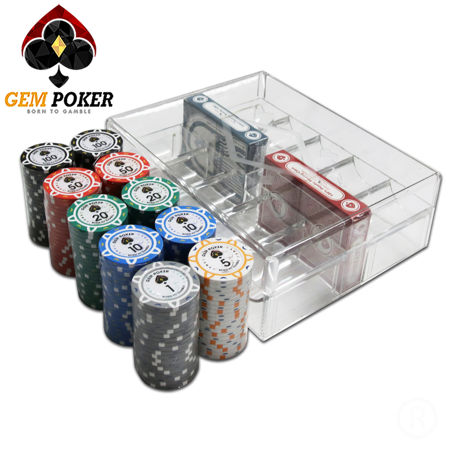 SET 200 CHIP POKER GEM LUNA CLAY 3 TONES