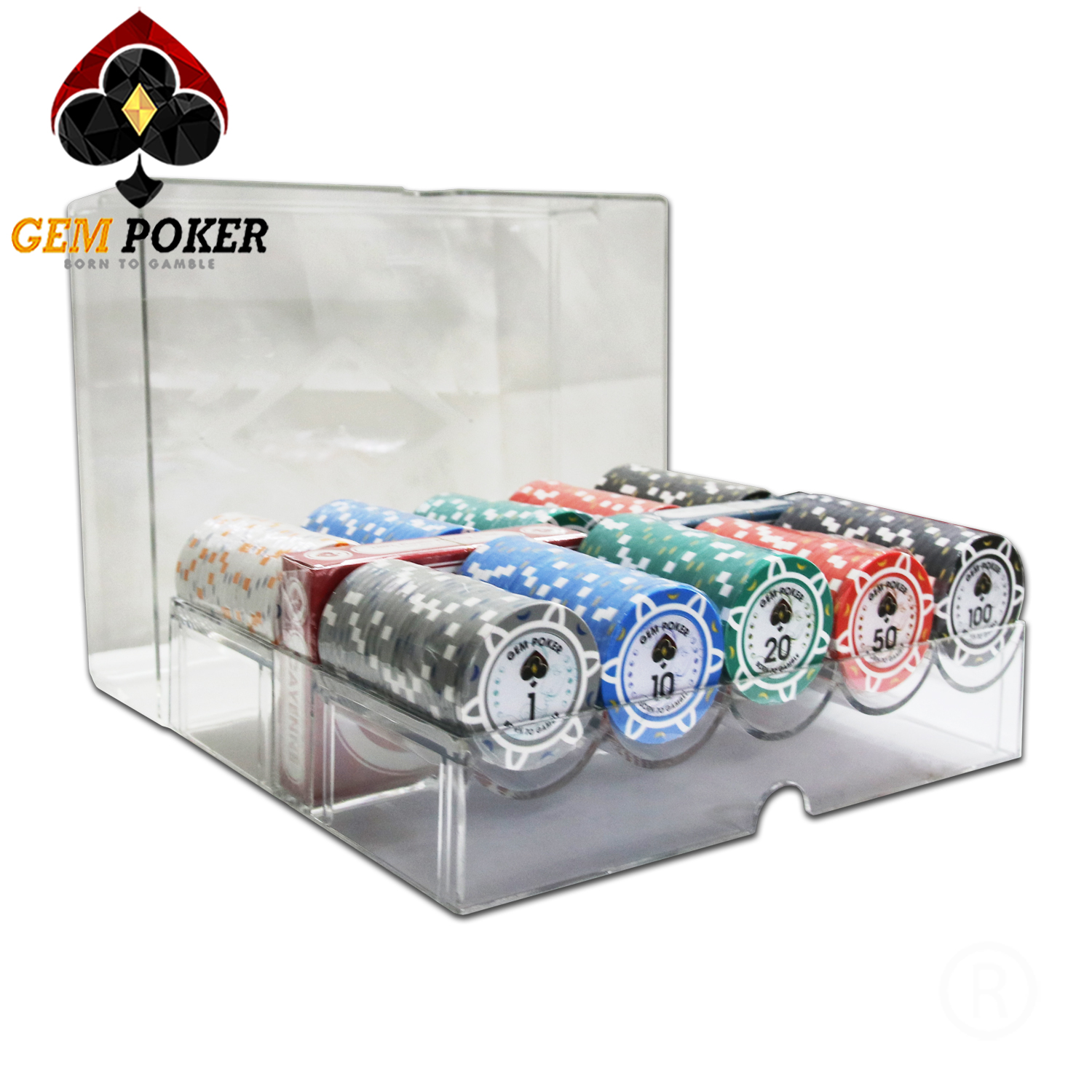 SET 200 CHIP POKER GEM LUNA CLAY 3 TONES