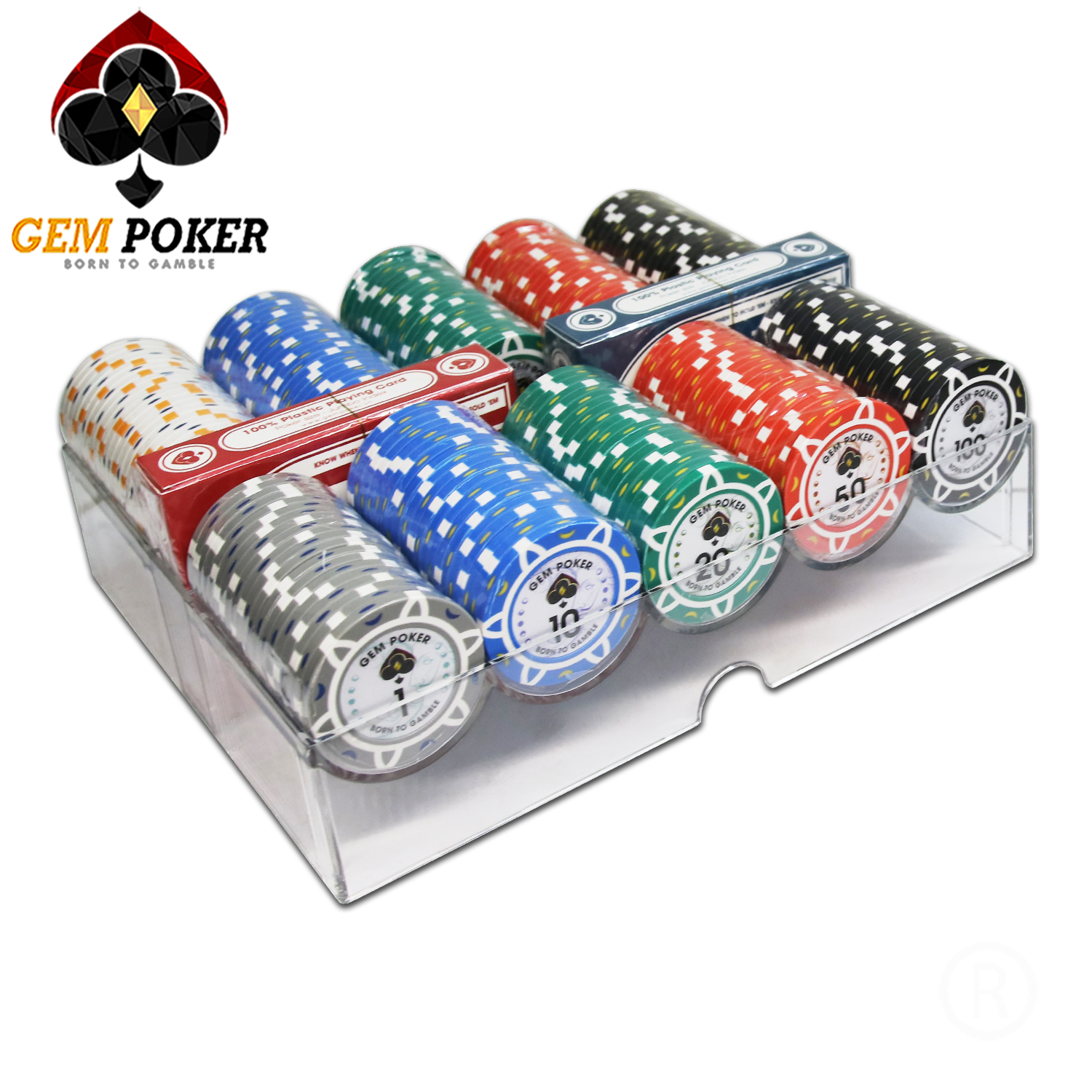 SET 200 CHIP POKER GEM LUNA CLAY 3 TONES