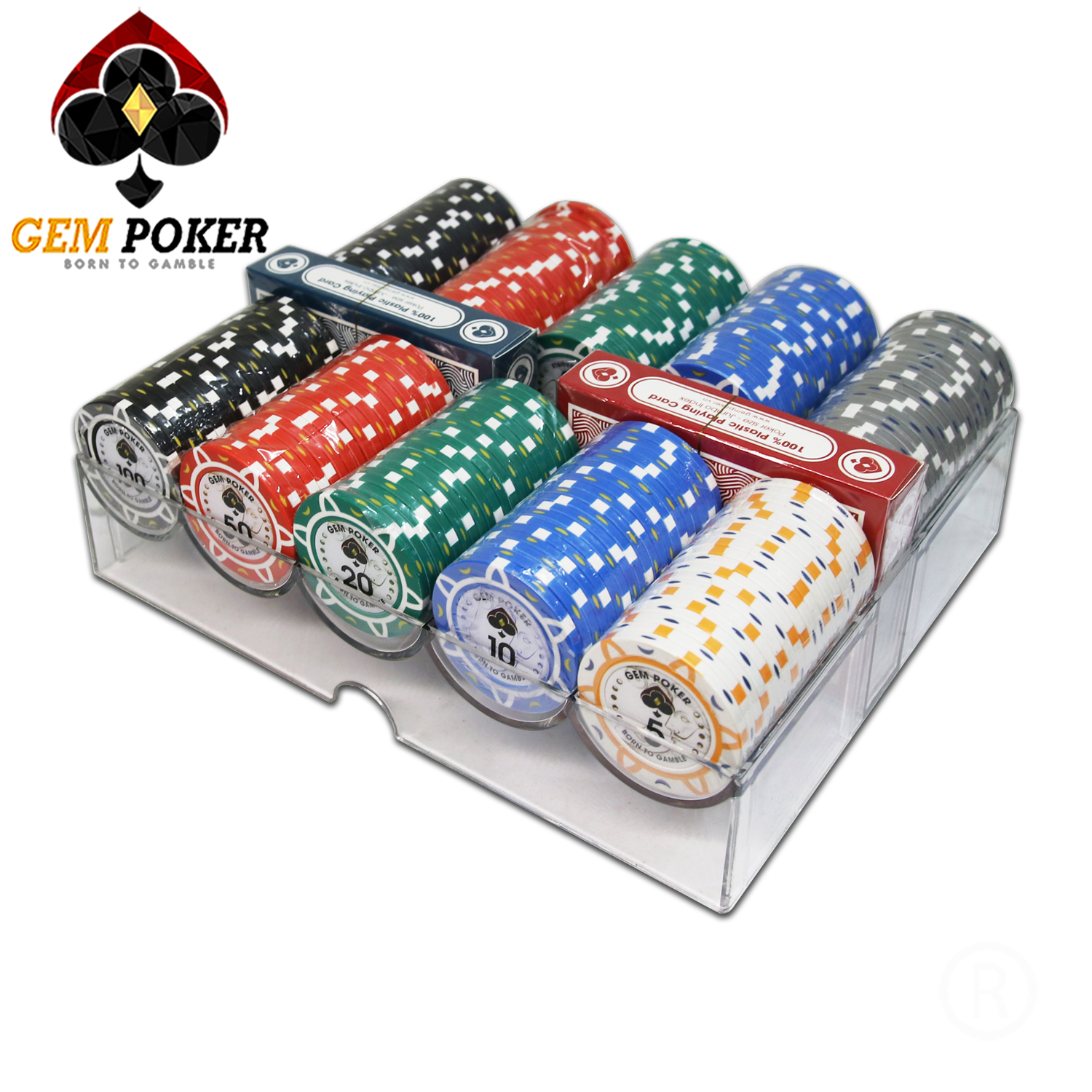 SET 200 CHIP POKER GEM LUNA CLAY 3 TONES