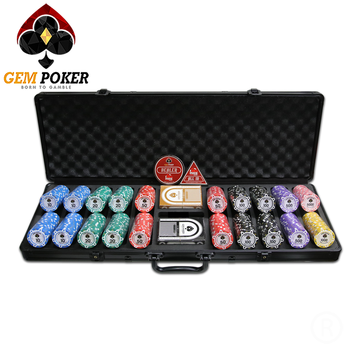 VALI 500 CHIP POKER GEM LUNA CLAY 3 TONES