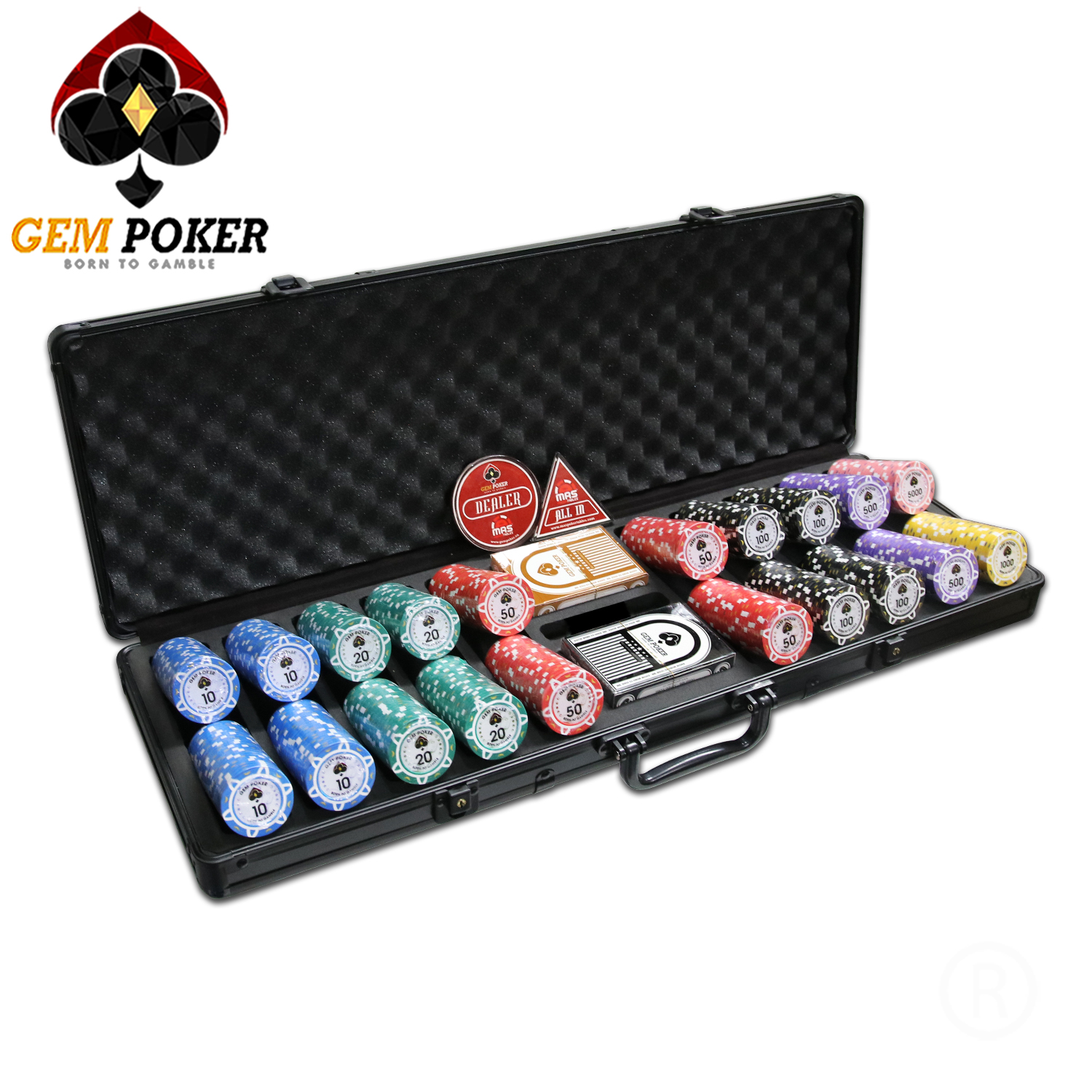 VALI 500 CHIP POKER GEM LUNA CLAY 3 TONES