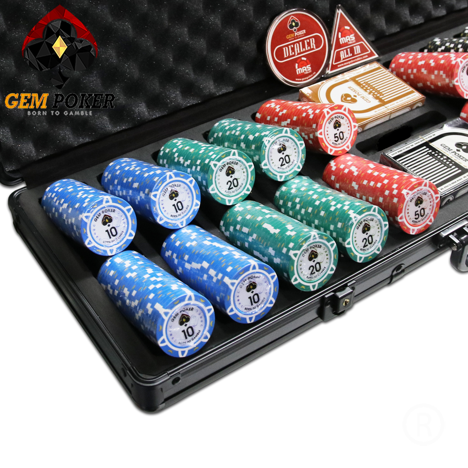 VALI 500 CHIP POKER GEM LUNA CLAY 3 TONES