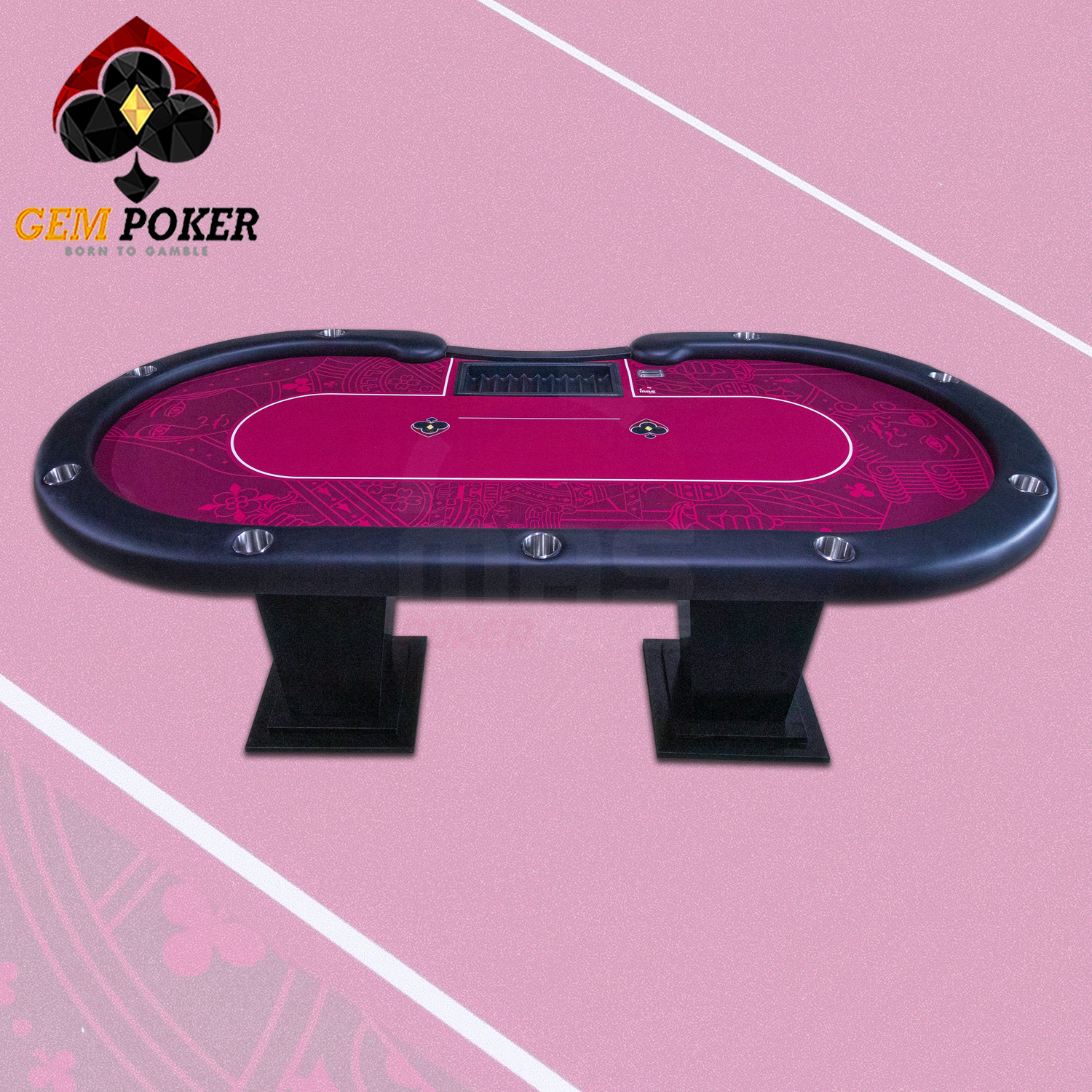 Bàn poker đỏ tím phối nền trắng hồng, phong cách trẻ trung