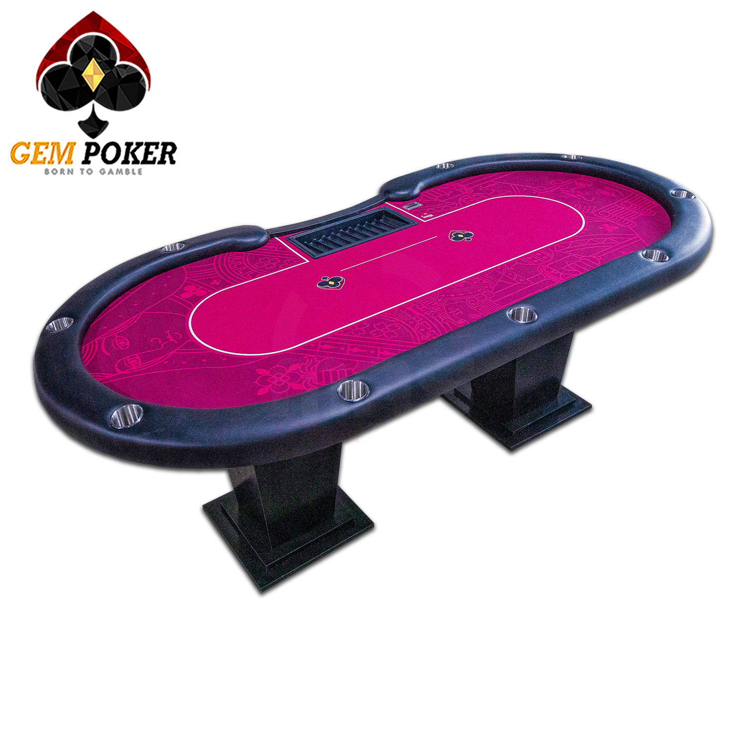 Bàn poker đỏ tím GEMPOKER toàn cảnh, vải casino mịn và chống xù