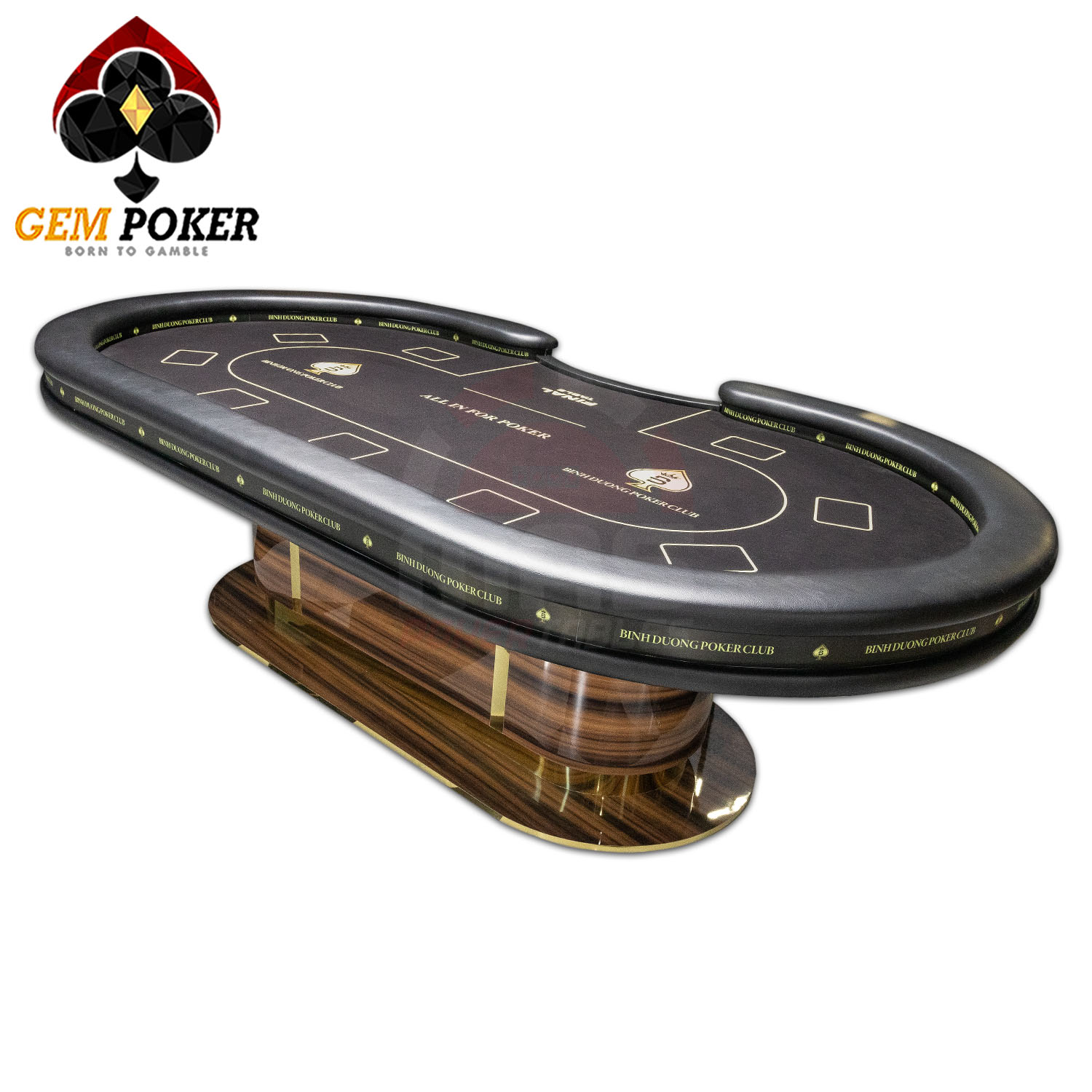 RFID Live Stream Bàn poker chân gỗ uốn cong, mặt vải đen sang trọng, thiết kế cao cấp từ GEMPOKER