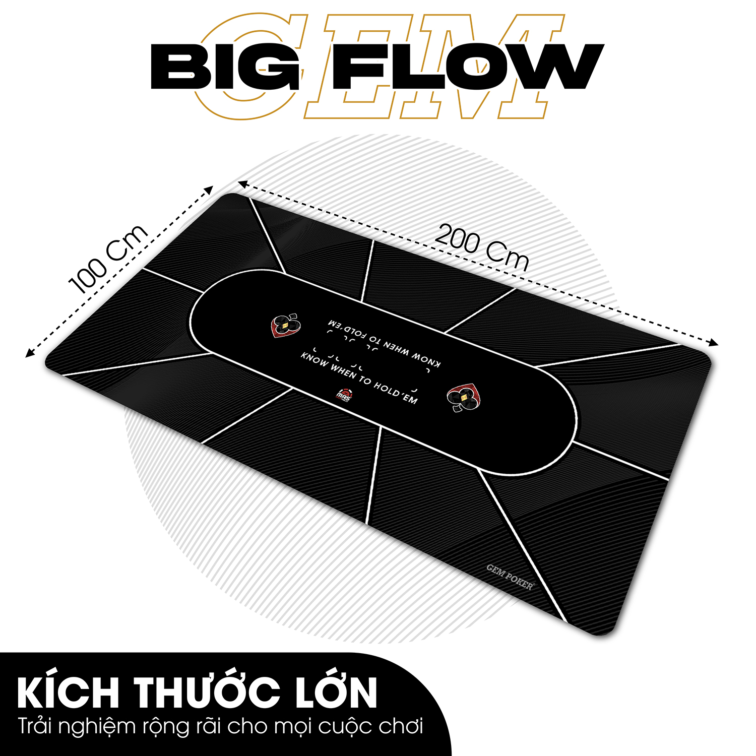 Thảm poker size lớn thương hiệu GEMPOKER, cuộn gọn dễ dàng, chất liệu cao su non, chống nước, có túi xách kèm theo