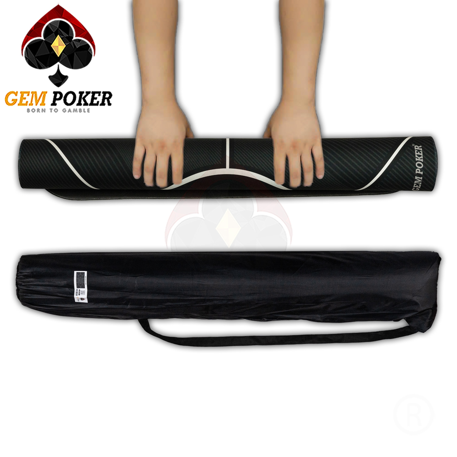Thảm poker size lớn thương hiệu GEMPOKER, cuộn gọn dễ dàng, chất liệu cao su non, chống nước, có túi xách kèm theo